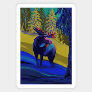 Winter Blue Moose Sticker